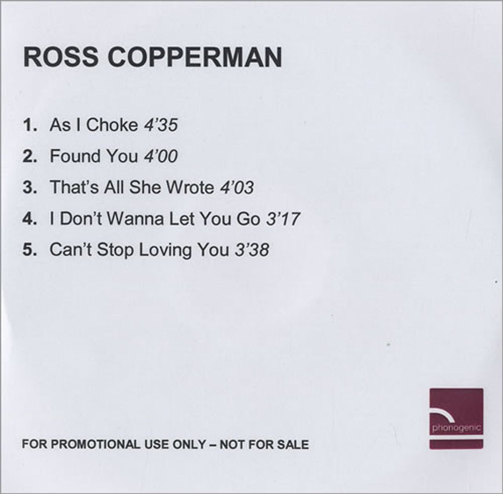 Ross Copperman Welcome To Reality - Album Sampler UK Promo CD-R acetate CD-R ACETATE