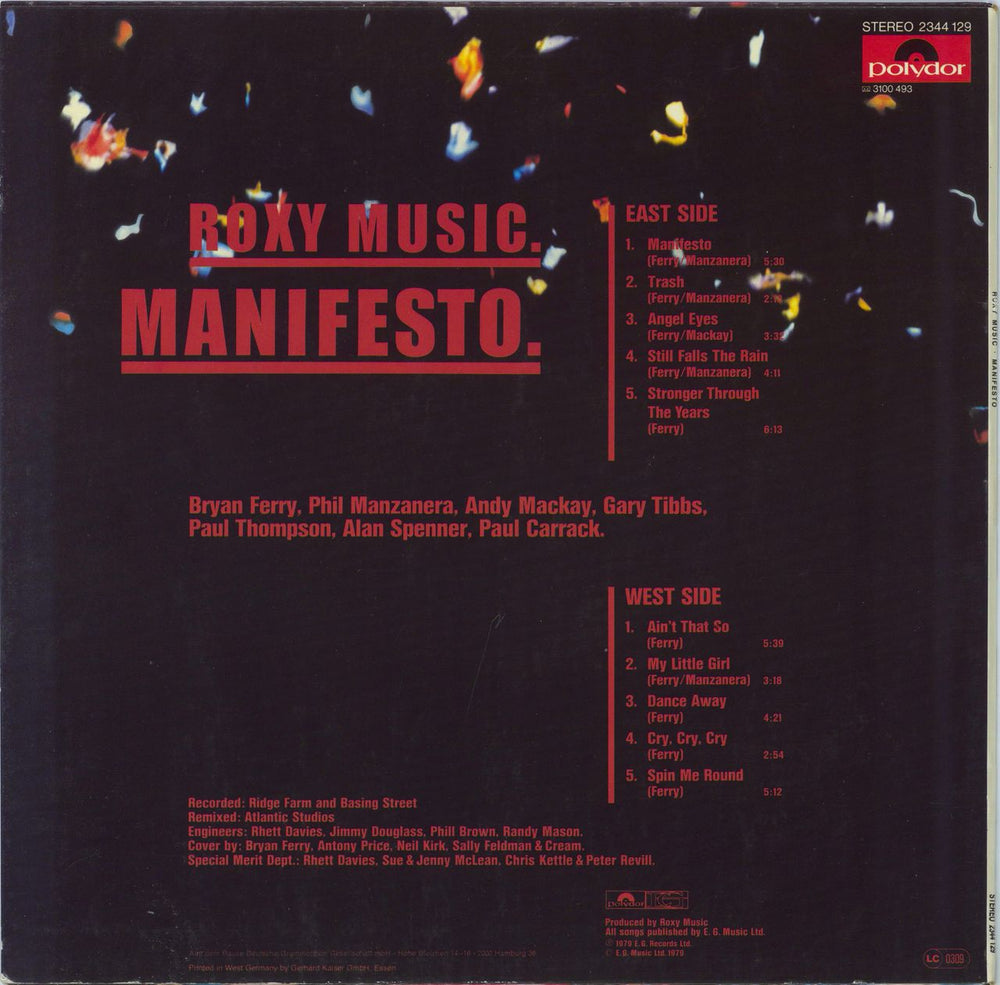 Roxy Music Manifesto German vinyl LP album (LP record)