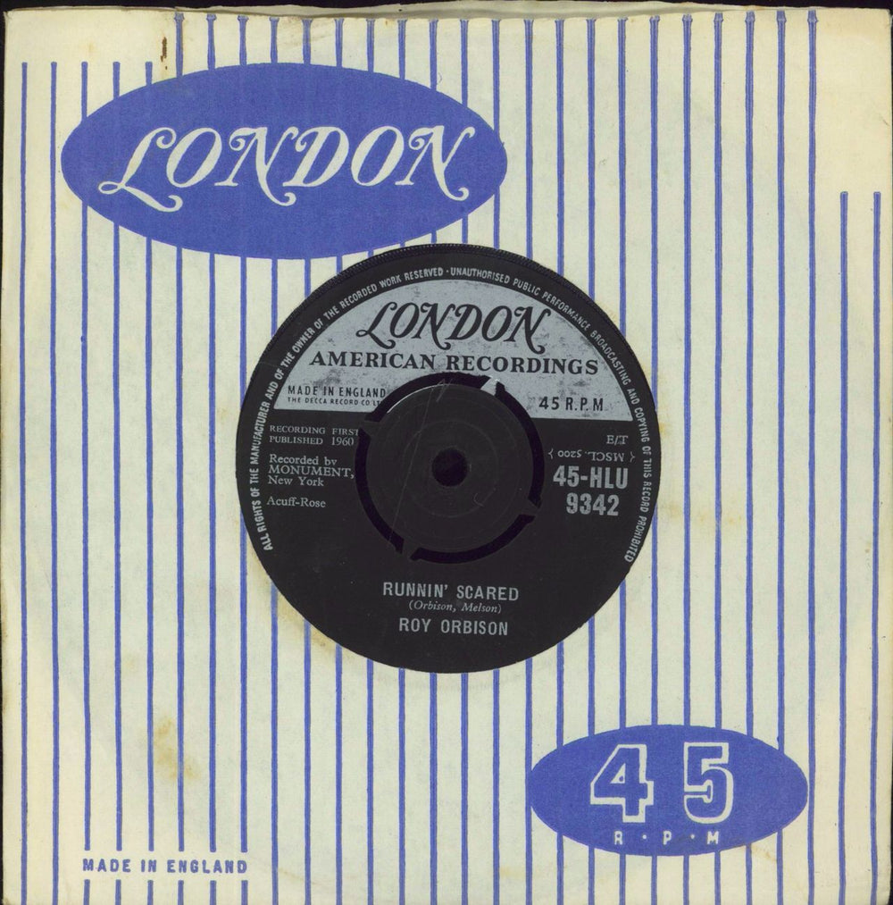 Roy Orbison Runnin' Scared UK 7" vinyl single (7 inch record / 45) 45-HLU9342