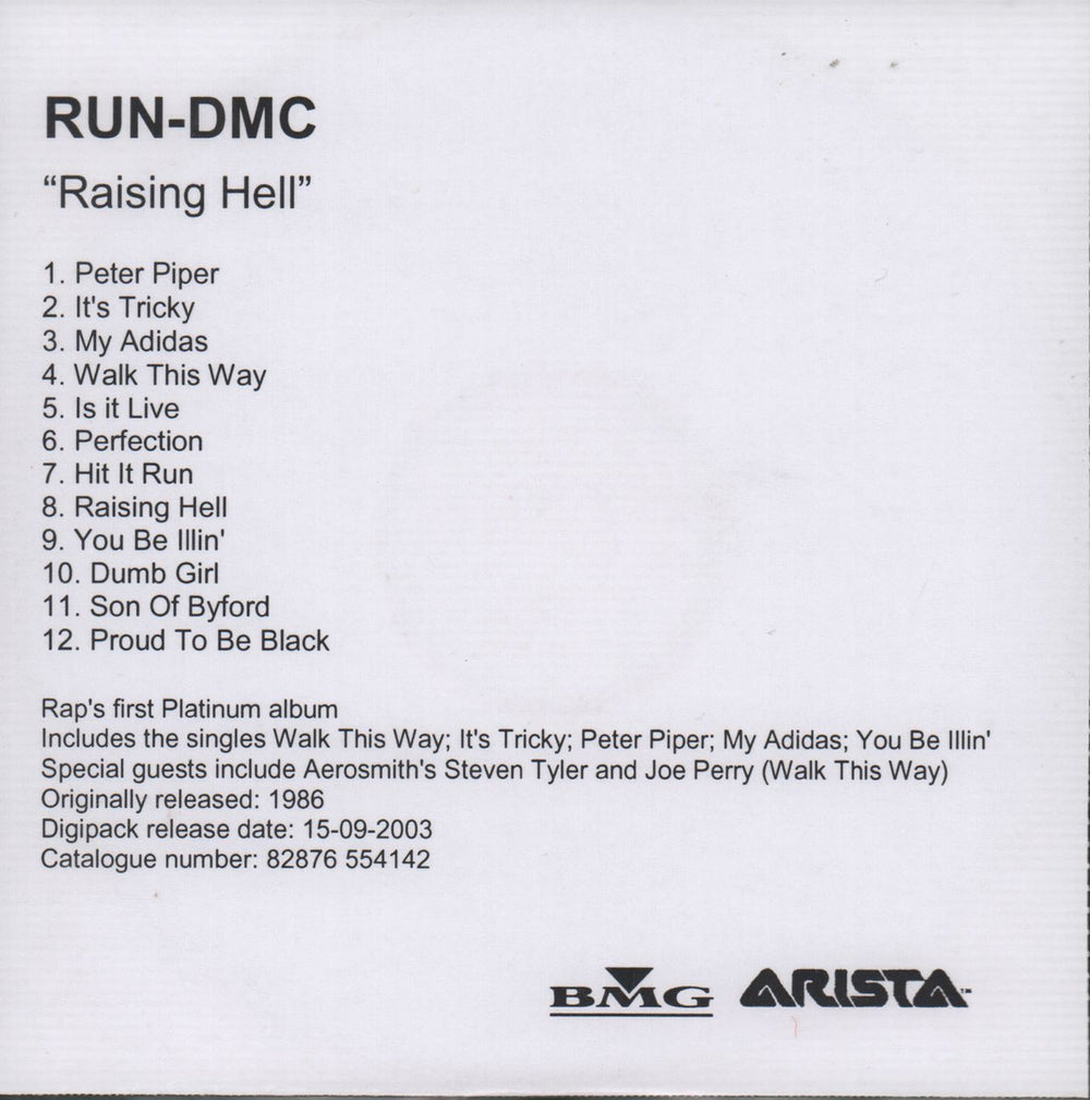 Run DMC Raising Hell UK Promo CD-R acetate 82876554142