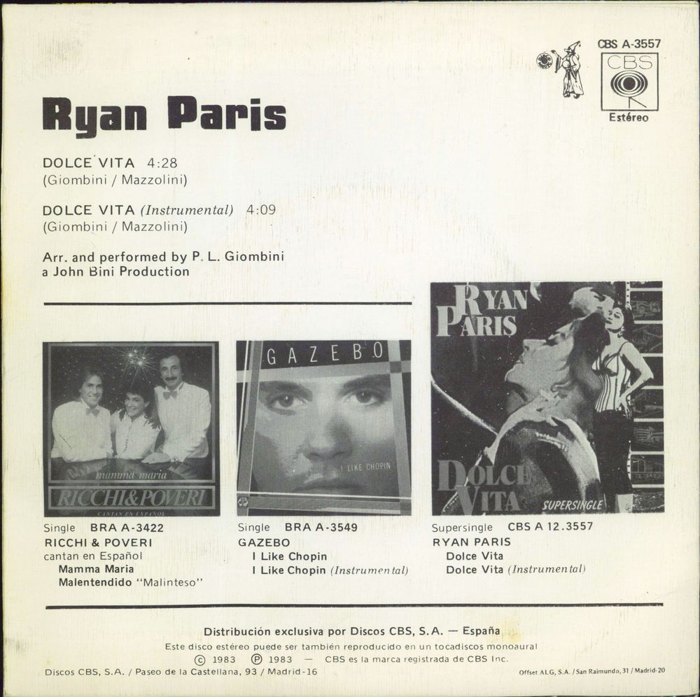 Ryan Paris Dolce Vita Spanish 7" vinyl single (7 inch record / 45)