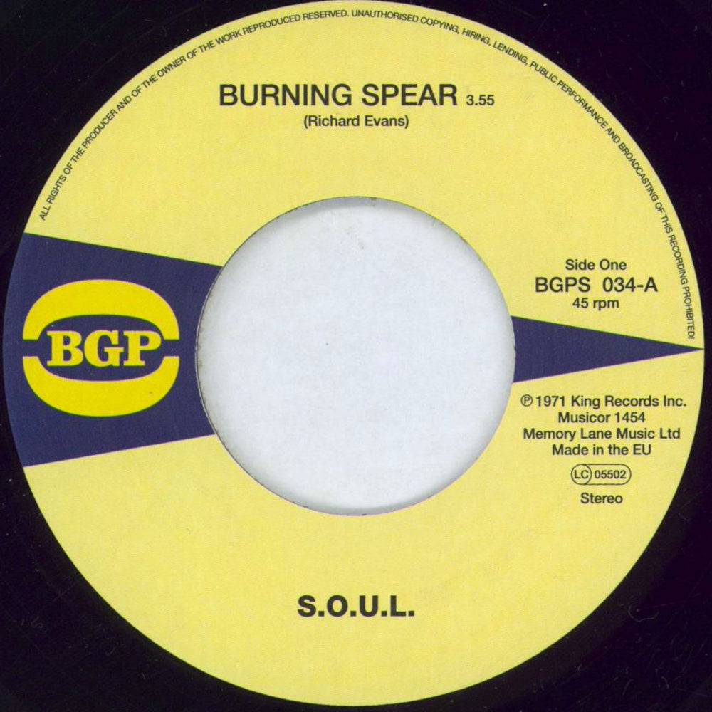 S.O.U.L. Burning Spear UK 7" vinyl single (7 inch record / 45) BGPS034