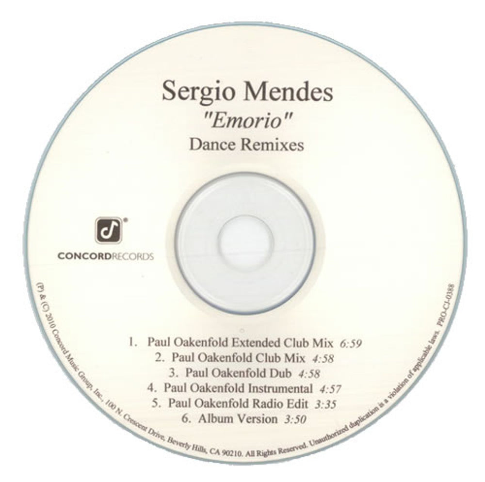 Sergio Mendes Emorio - Dance Remixes US Promo CD-R acetate CDR-ACETATE