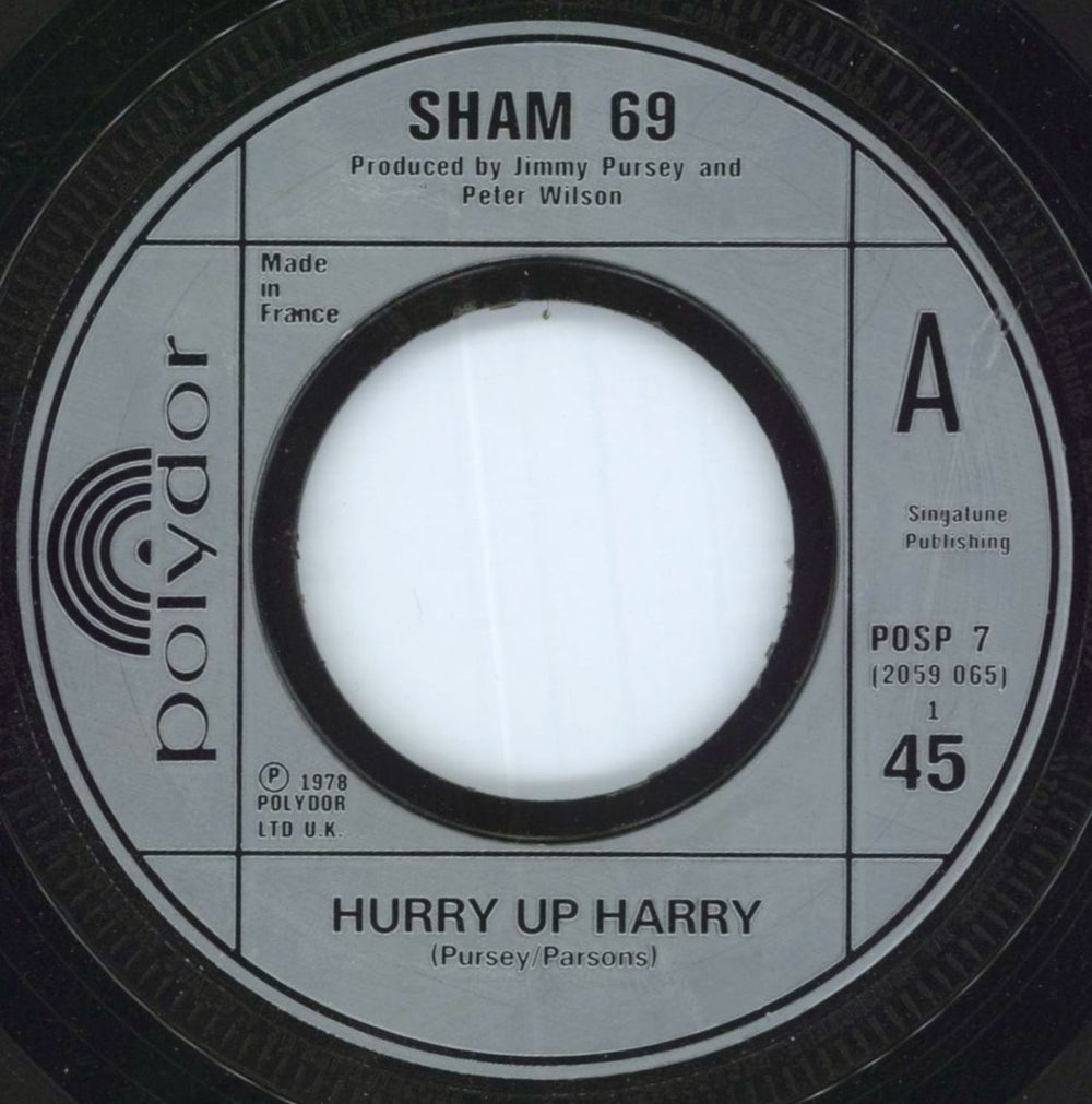 Sham 69 Hurry Up, Harry - Wide UK 7" vinyl single (7 inch record / 45) POSP7