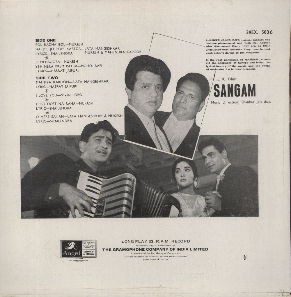 Shankar-Jaikishan Sangam Indian vinyl LP album (LP record)