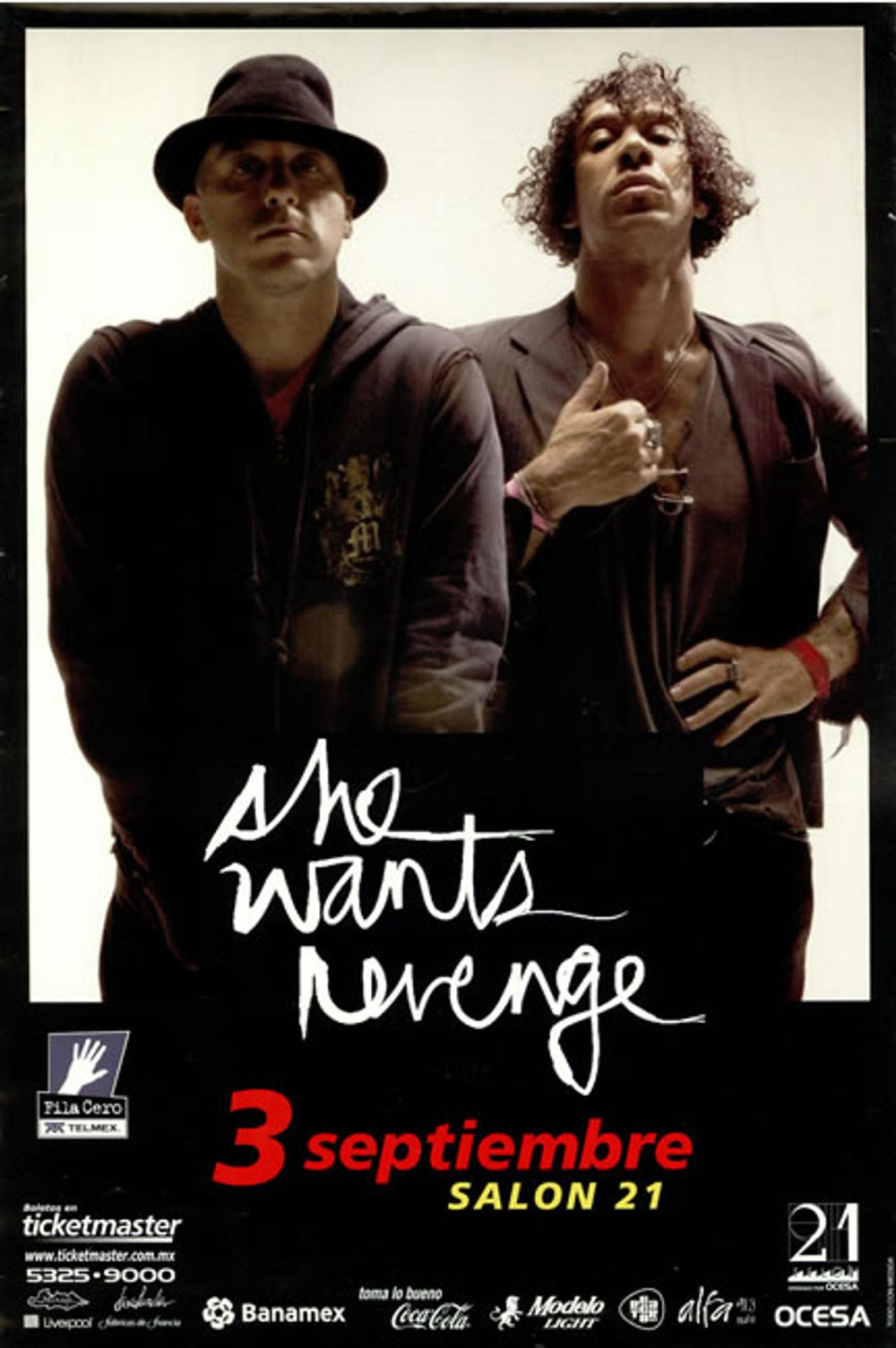 She Wants Revenge Concert Poster - 3 Septiembre Salon 21 Mexican Promo poster CONCERT POSTER