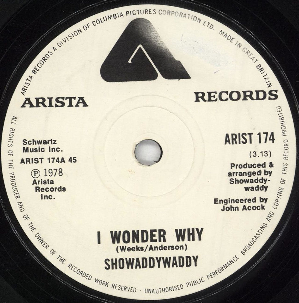 Showaddywaddy I Wonder Why - Solid UK 7" vinyl single (7 inch record / 45) ARIST174