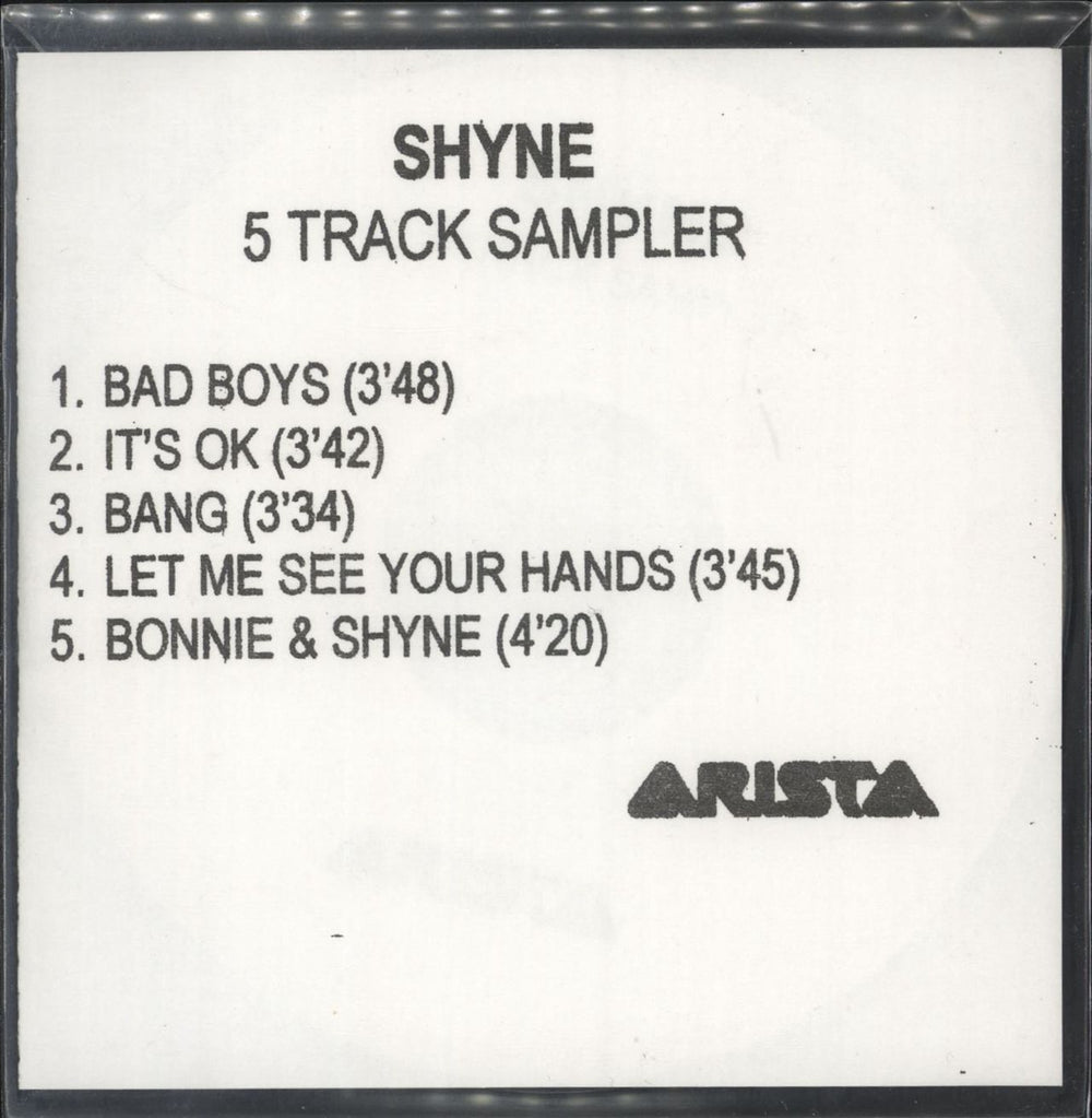 Shyne 5 Track Sampler UK Promo CD-R acetate CDR