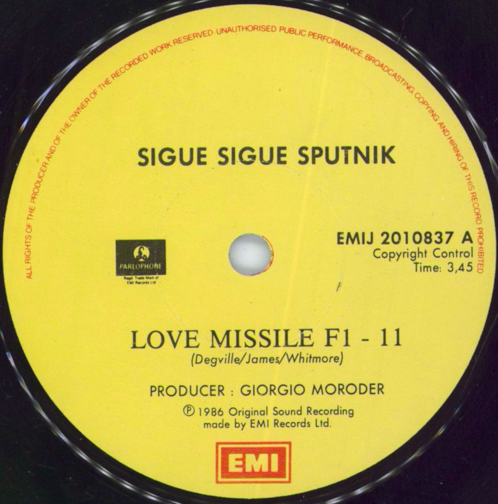 Sigue Sigue Sputnik Love Missile F1-11 South African 7" vinyl single (7 inch record / 45) SSS07LO240771