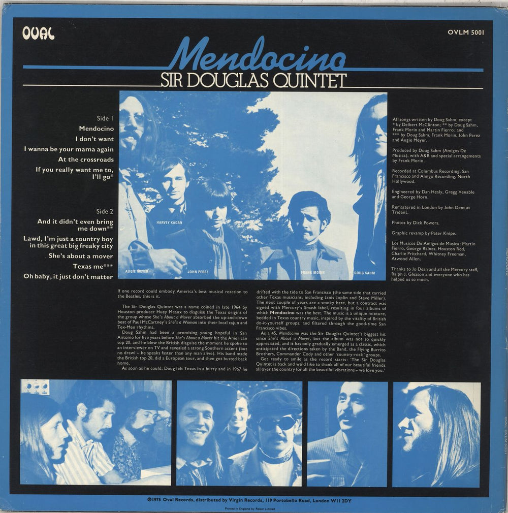 Sir Douglas Quintet Mendocino UK vinyl LP album (LP record)