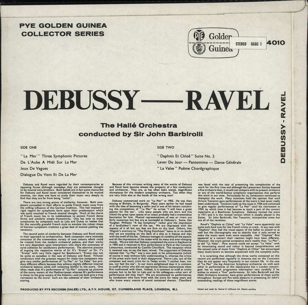 Sir John Barbirolli Debussy - Ravel UK vinyl LP album (LP record)