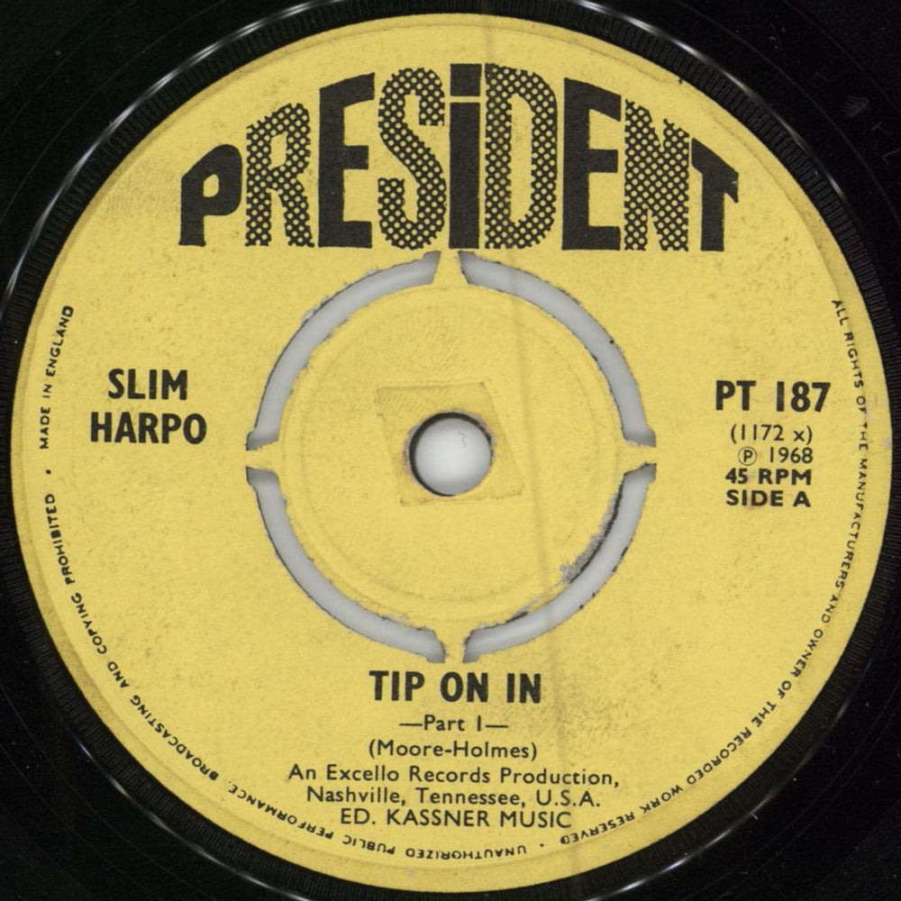 Slim Harpo Tip On In UK 7" vinyl single (7 inch record / 45) PT187