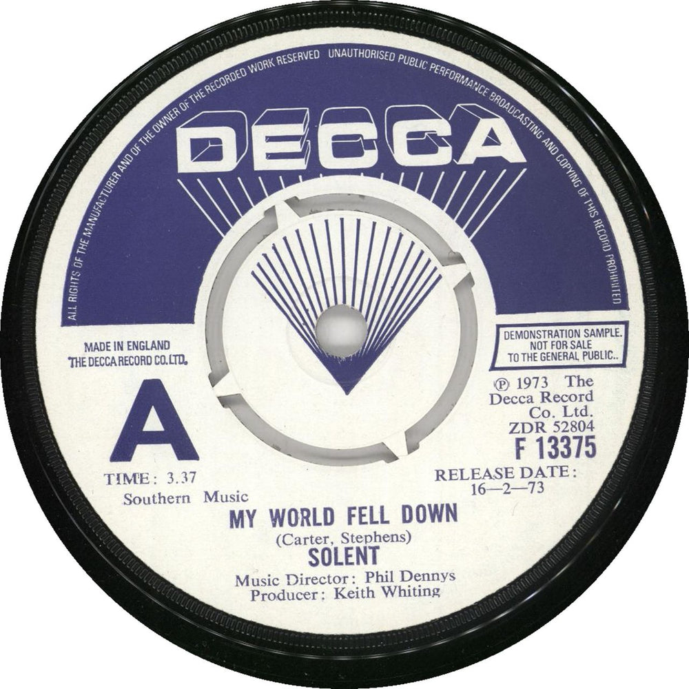 Solent My World Fell Down - A Label UK Promo 7" vinyl single (7 inch record / 45) F13375