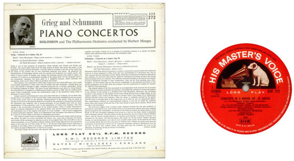 Solomon Grieg And Schumann Piano Concertos - 2nd UK vinyl LP album (LP record) XOLLPGR534323