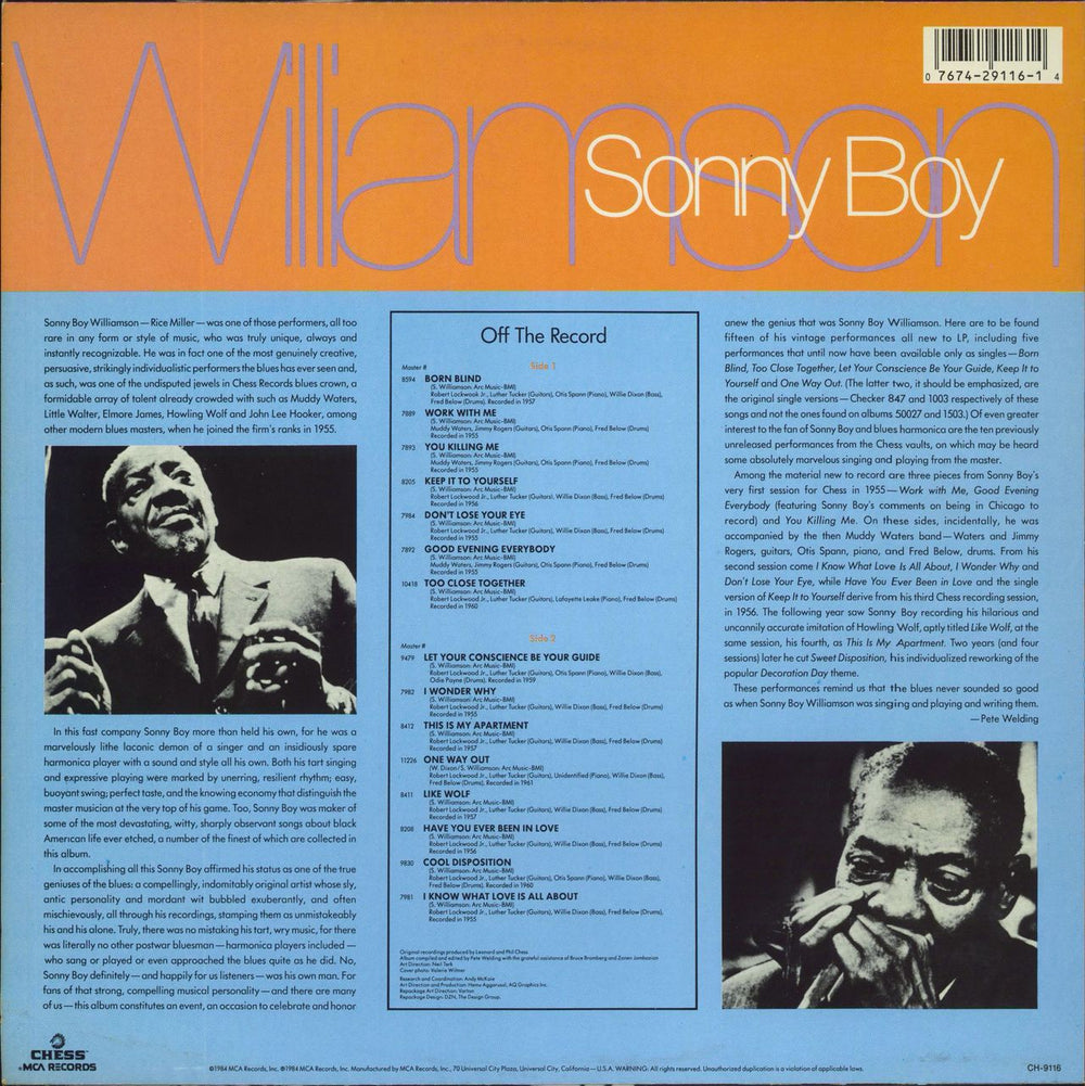 Sonny Boy Williamson One Way Out UK vinyl LP album (LP record) 084815000615