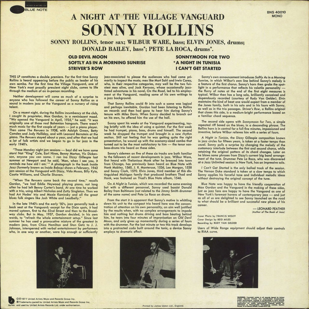 Sonny Rollins A Night At The Village Vanguard - EX UK vinyl LP album (LP record)