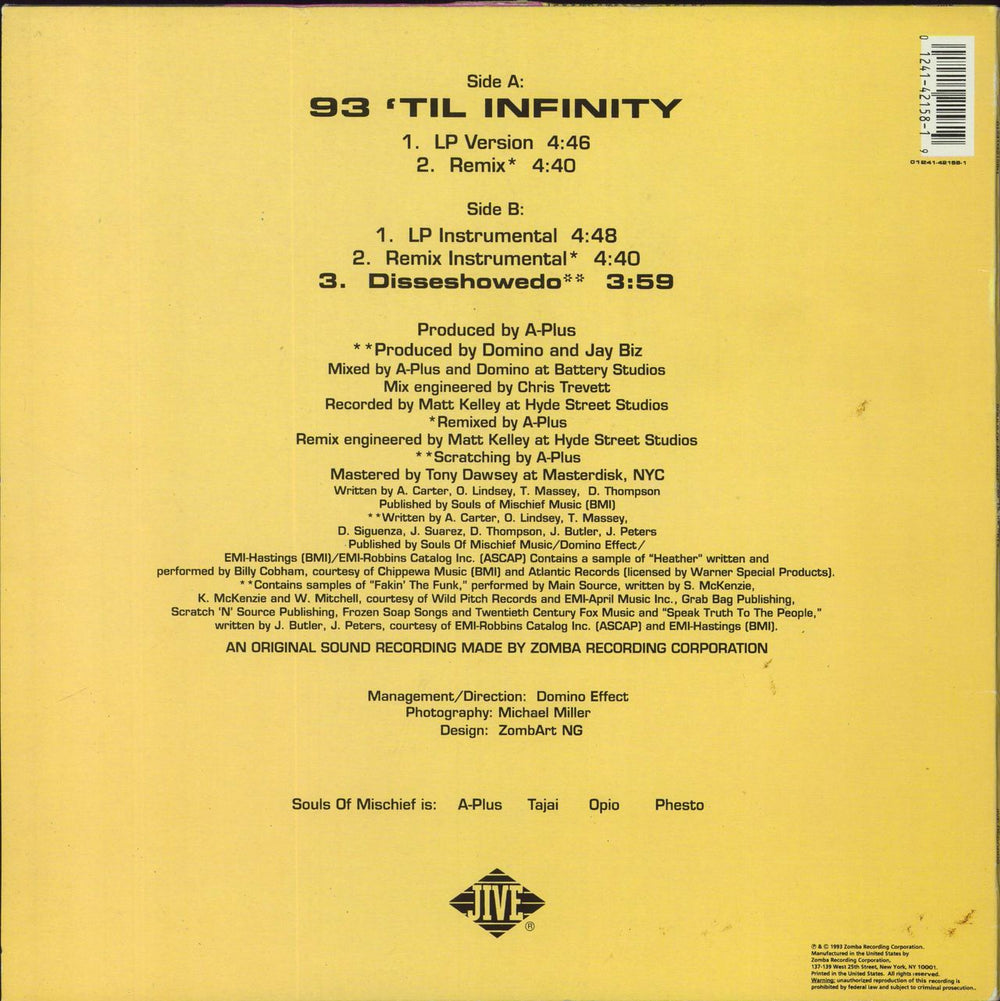 Souls Of Mischief 93 'Til Infinity - EX US 12" vinyl single (12 inch record / Maxi-single) 012414215819