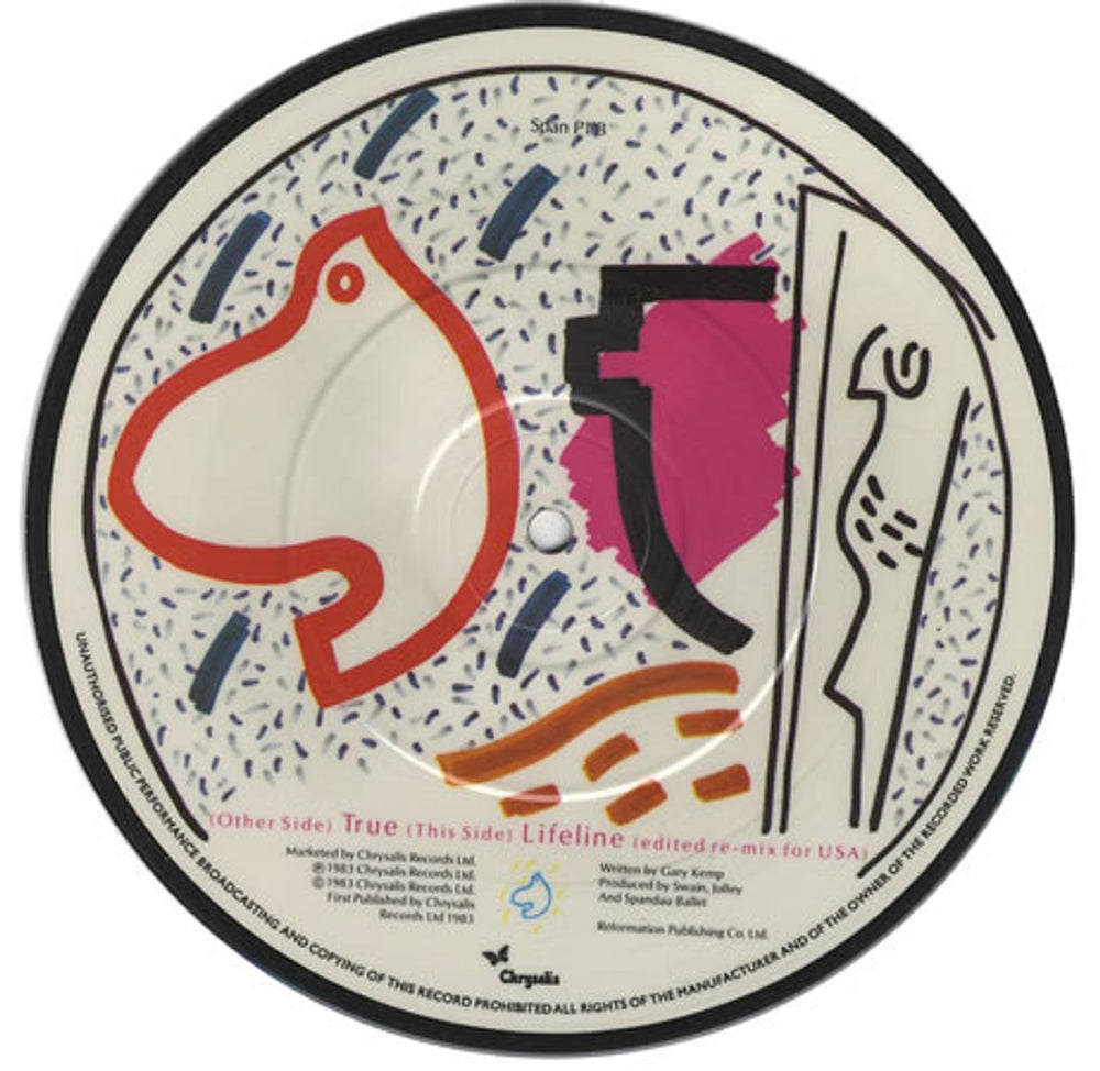 Spandau Ballet True UK 7" vinyl picture disc (7 inch picture disc single) SPB7PTR95127