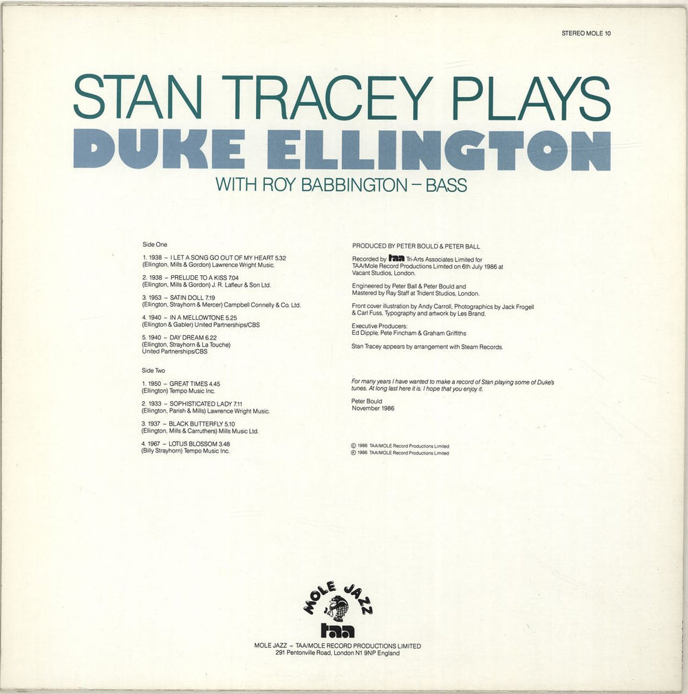 Stan Tracey Stan Tracey Plays Duke Ellington With Roy Babbington UK vinyl LP album (LP record)