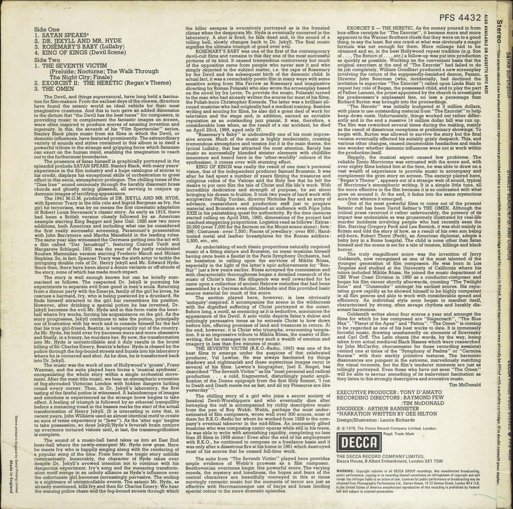 Stanley Black Satan Superstar UK vinyl LP album (LP record)