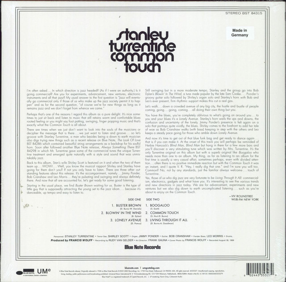 Stanley Turrentine Common Touch - 180 Gram - Sealed UK vinyl LP album (LP record) 602445353279