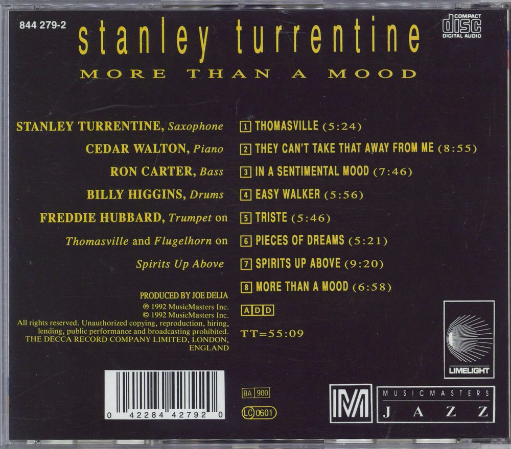 Stanley Turrentine More Than A Mood US CD album (CDLP) 042284427920