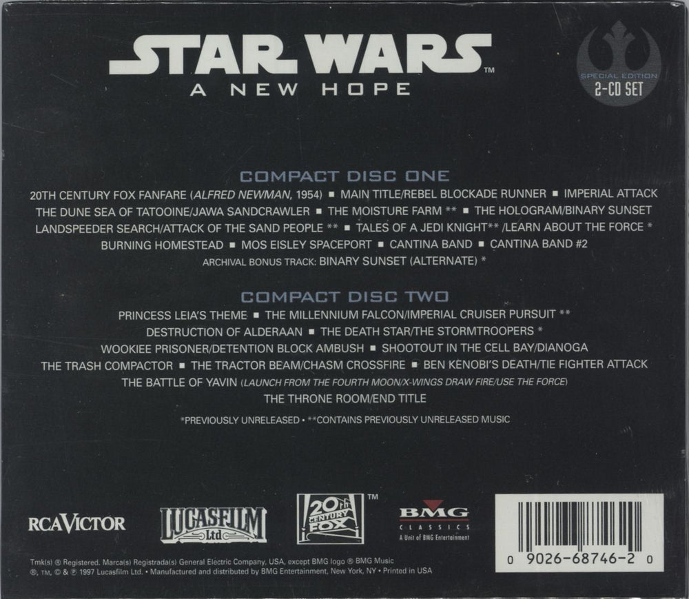 Star Wars Star Wars (A New Hope) (The Original Motion Picture Soundtrack) US 2 CD album set (Double CD)