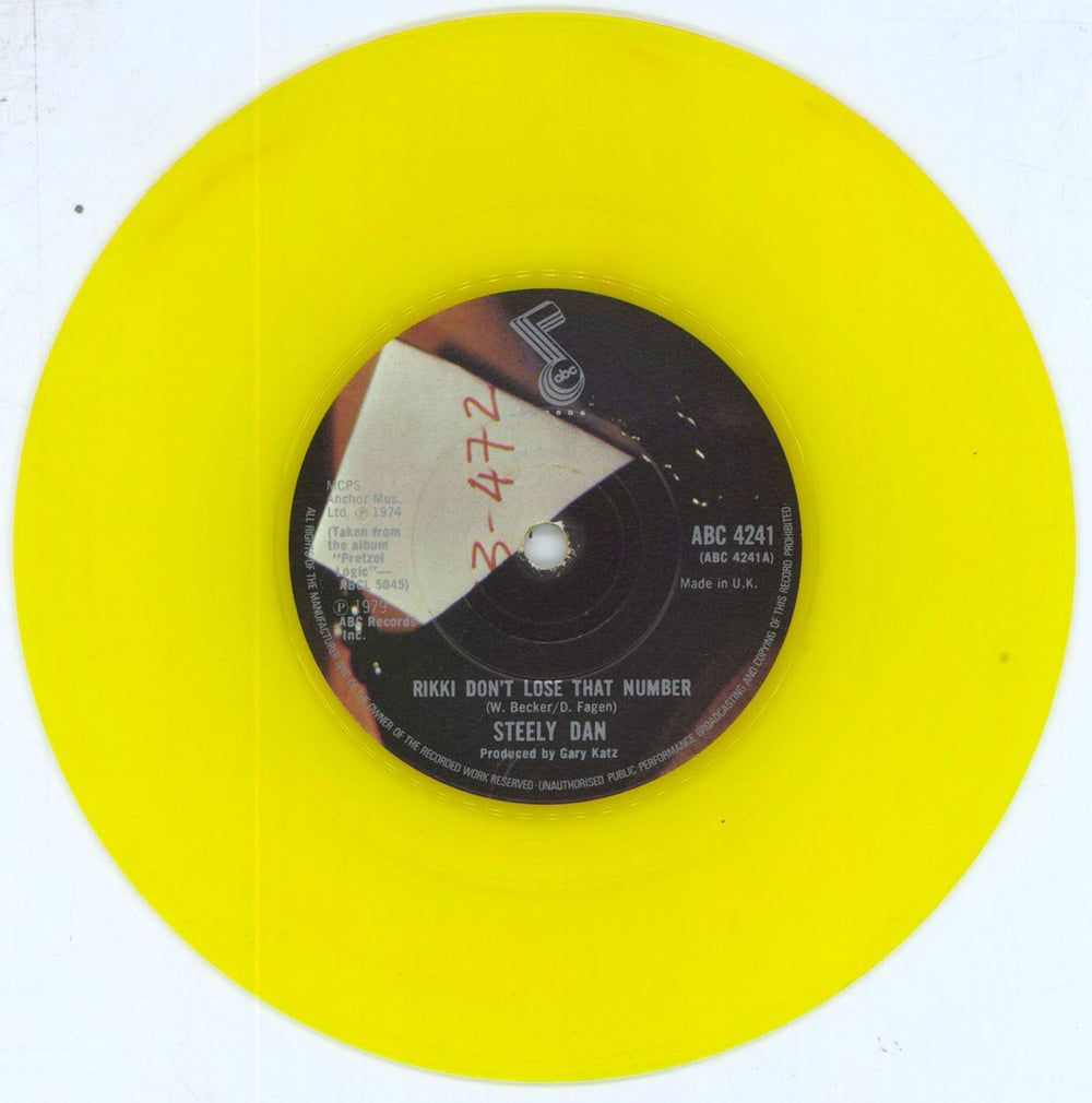 Steely Dan Rikki Don't Lose That Number - Yellow Vinyl - EX UK 7" vinyl single (7 inch record / 45) S-D07RI795810