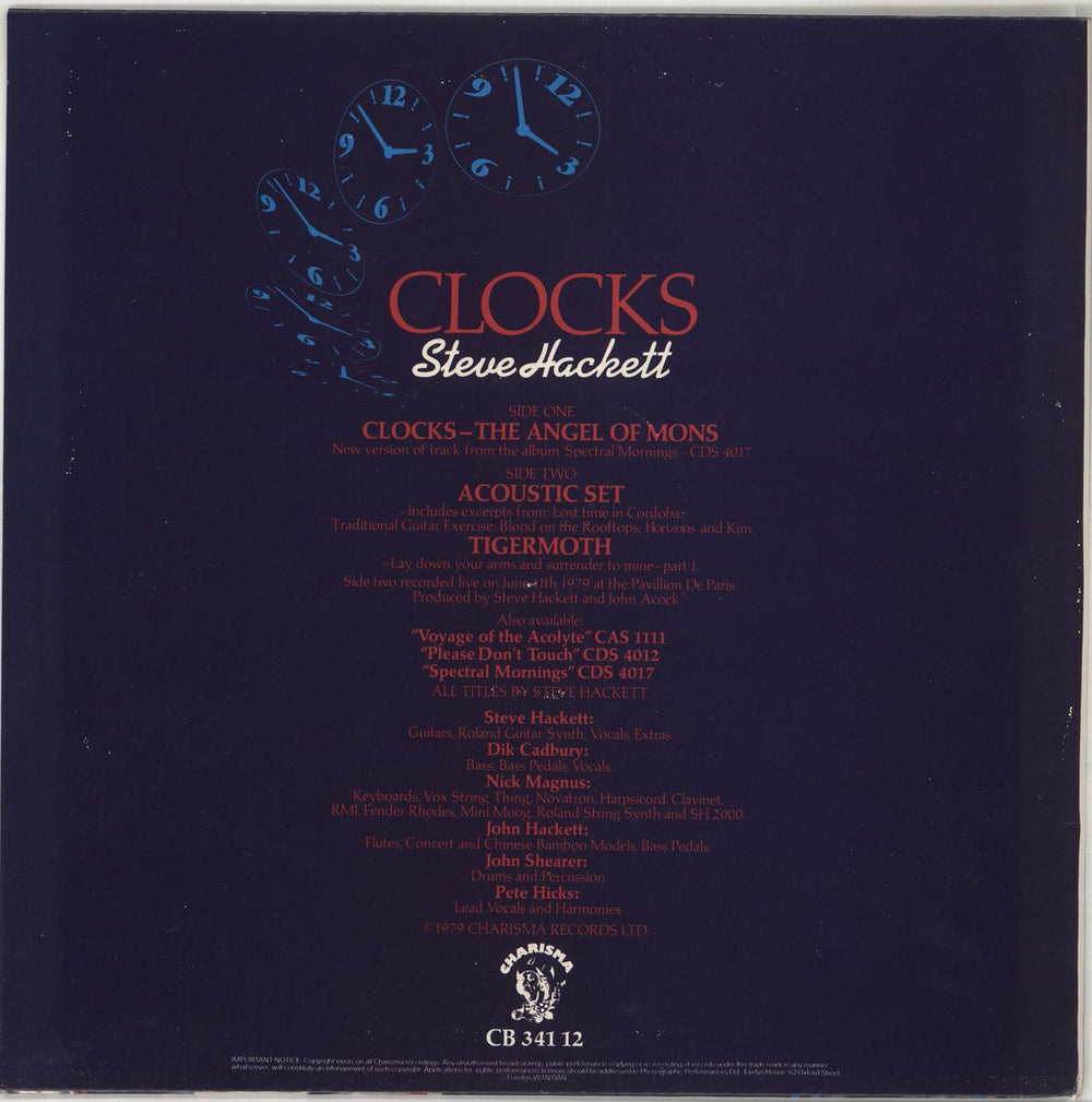 Steve Hackett Clocks UK 12" vinyl single (12 inch record / Maxi-single)