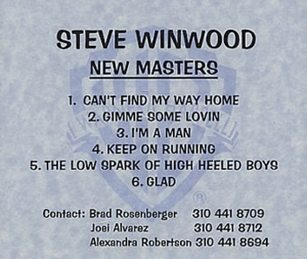 Steve Winwood New Masters US CD-R acetate CDR ACETATE