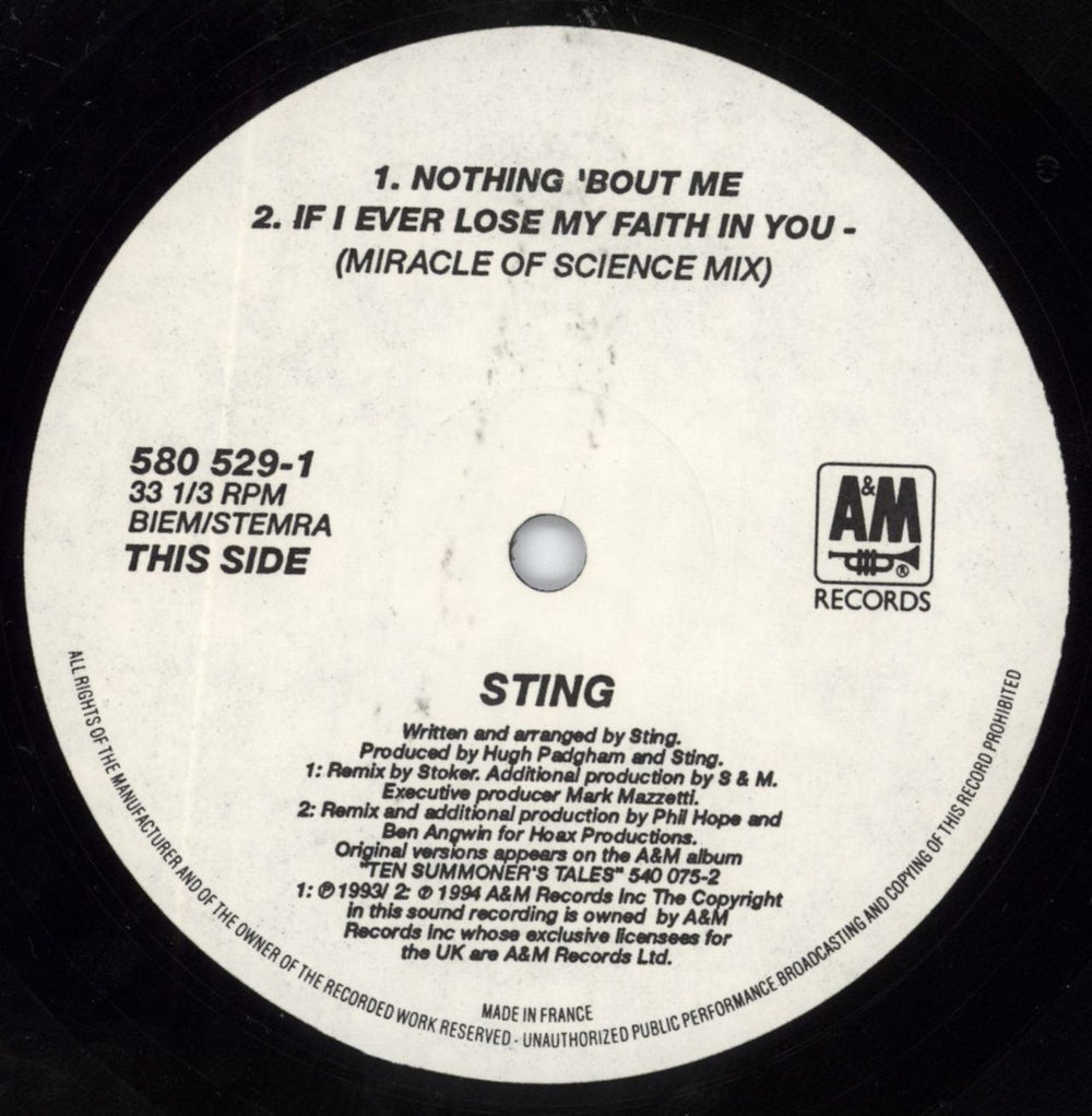 Sting Nothing'Bout Me UK 12" vinyl single (12 inch record / Maxi-single) STI12NO806452