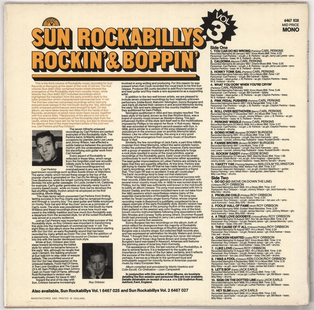 Sun Records Sun Rockabillys Vol. 3 + T-shirt offer sticker UK vinyl LP album (LP record)