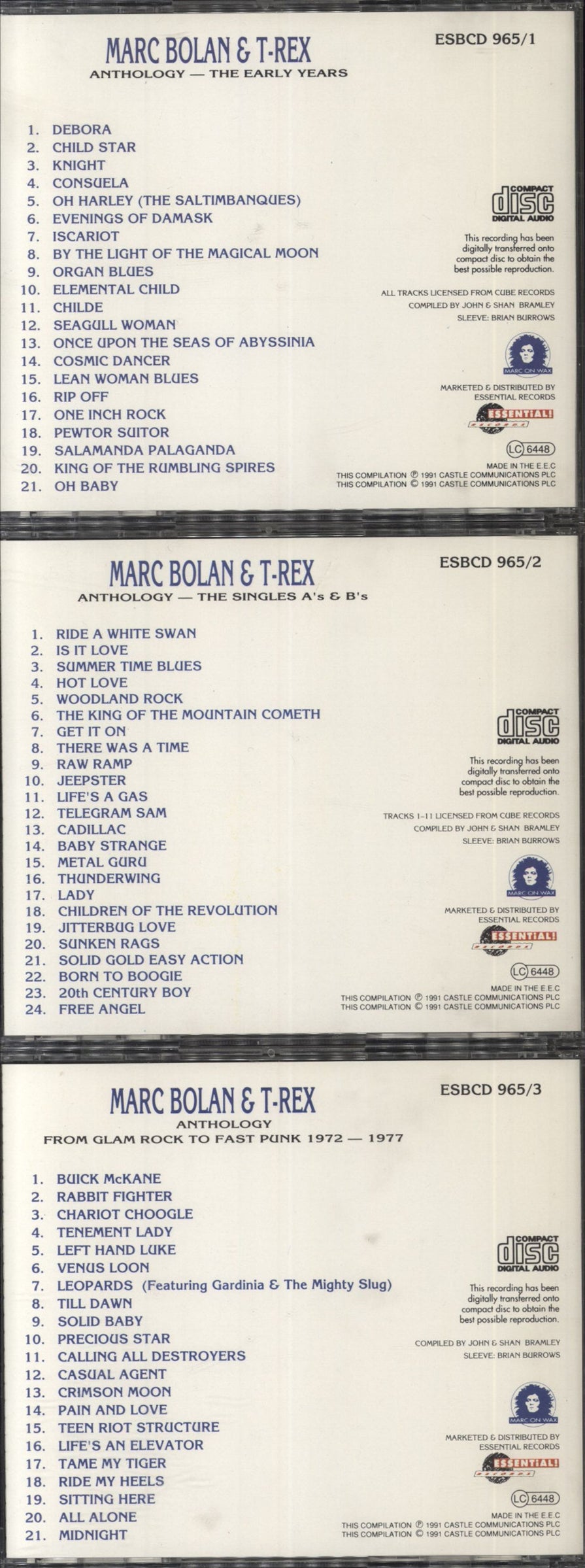 T-Rex / Tyrannosaurus Rex Anthology - Discs 1-3 UK 3-CD album set (Triple CD)