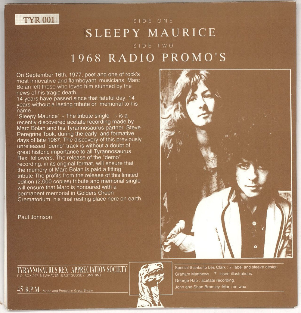 T-Rex / Tyrannosaurus Rex Sleepy Maurice + Insert UK 7" vinyl single (7 inch record / 45) REX07SL731316