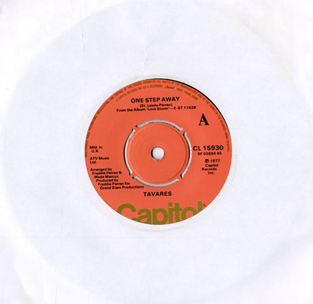 Tavares One Step Away UK 7" vinyl single (7 inch record / 45) CL15930