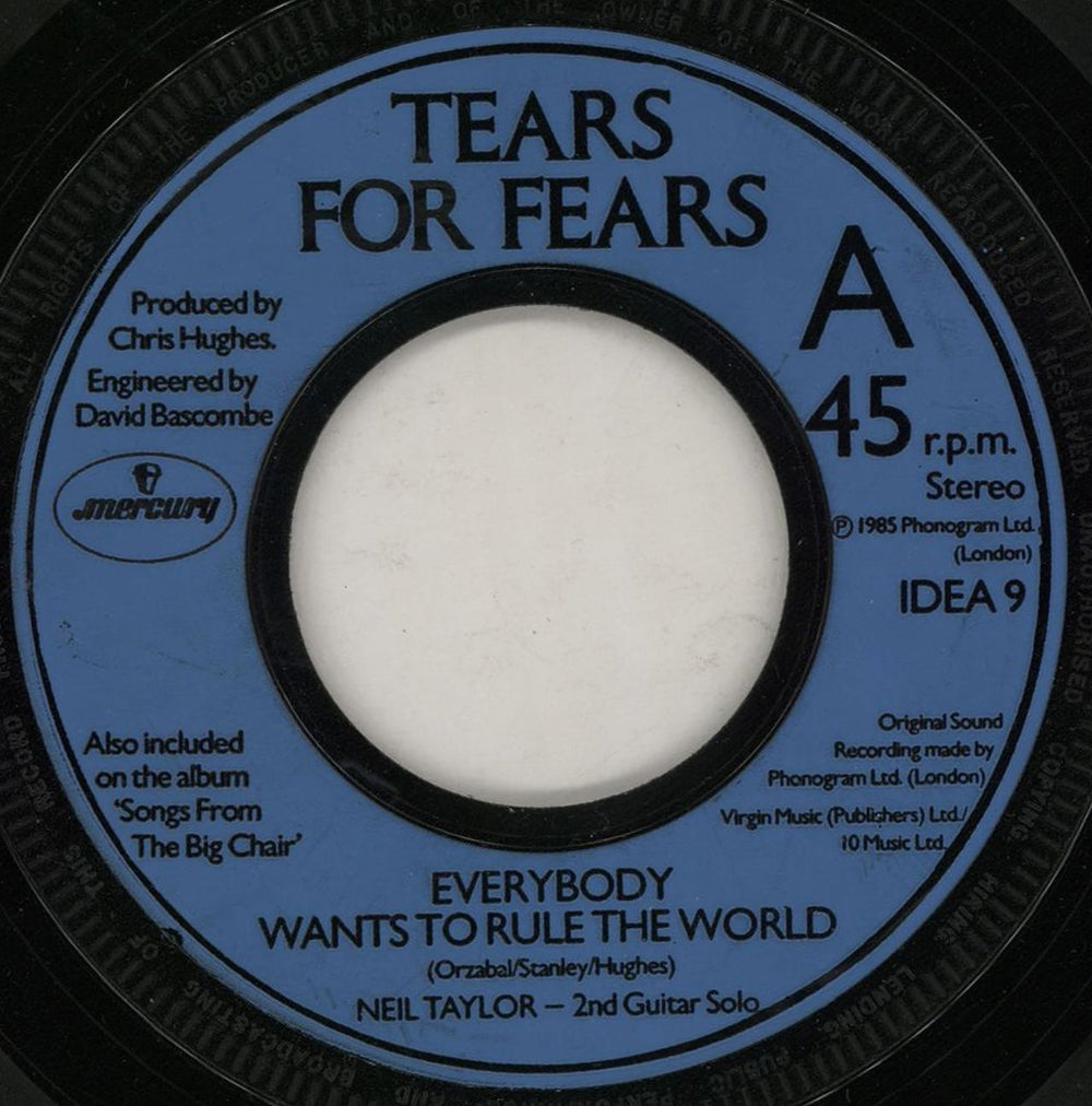 Tears For Fears Everybody Wants To Rule The World - Jukebox UK 7" vinyl single (7 inch record / 45) IDEA9