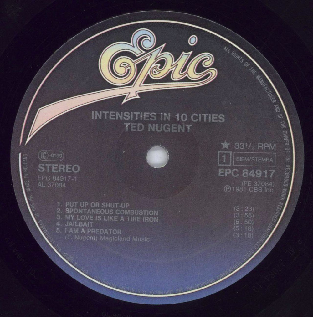 Ted Nugent Intensities In 10 Cities - Shrink Dutch vinyl LP album (LP record) TEDLPIN830030