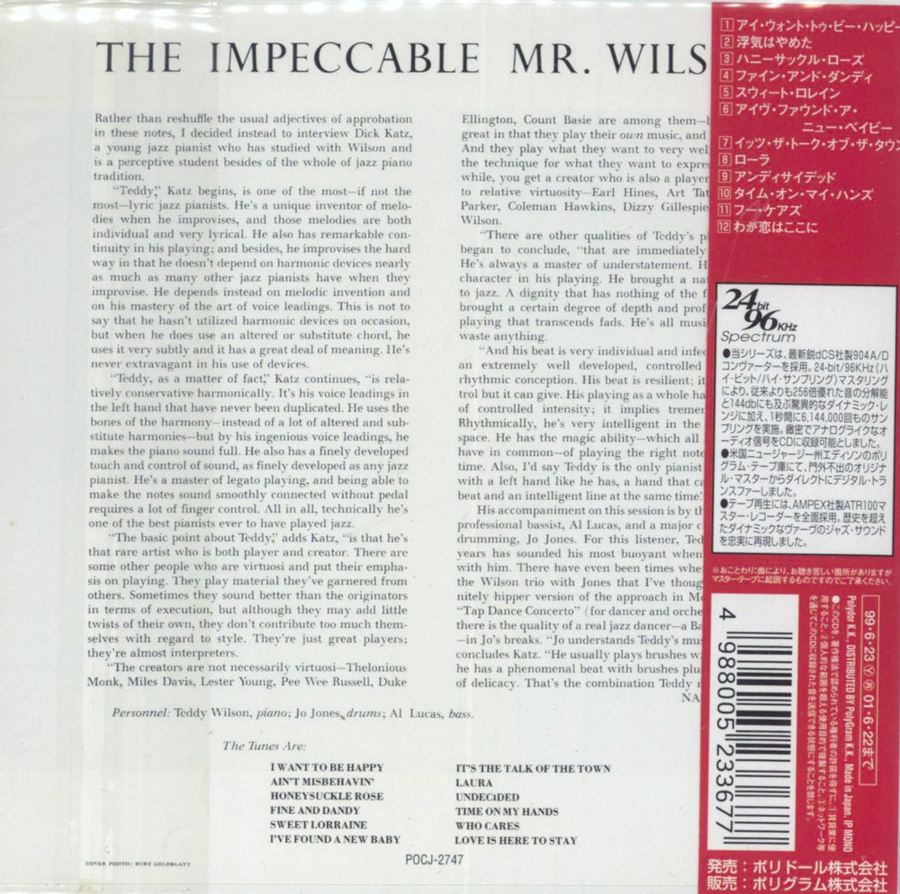 Teddy Wilson The Impeccable Mr. Wilson Japanese CD album (CDLP)