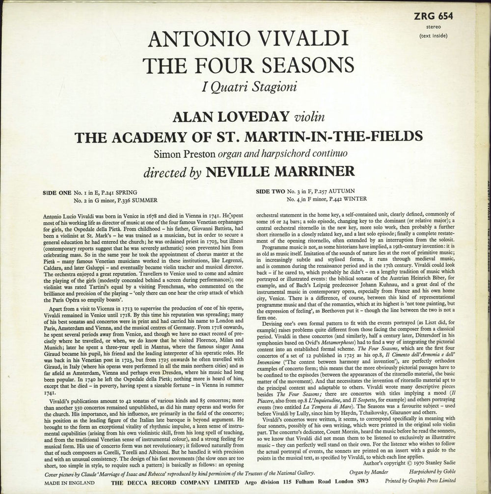 The Academy Of St. Martin-In-The-Fields Vivaldi: The Four Seasons - 1st UK vinyl LP album (LP record)