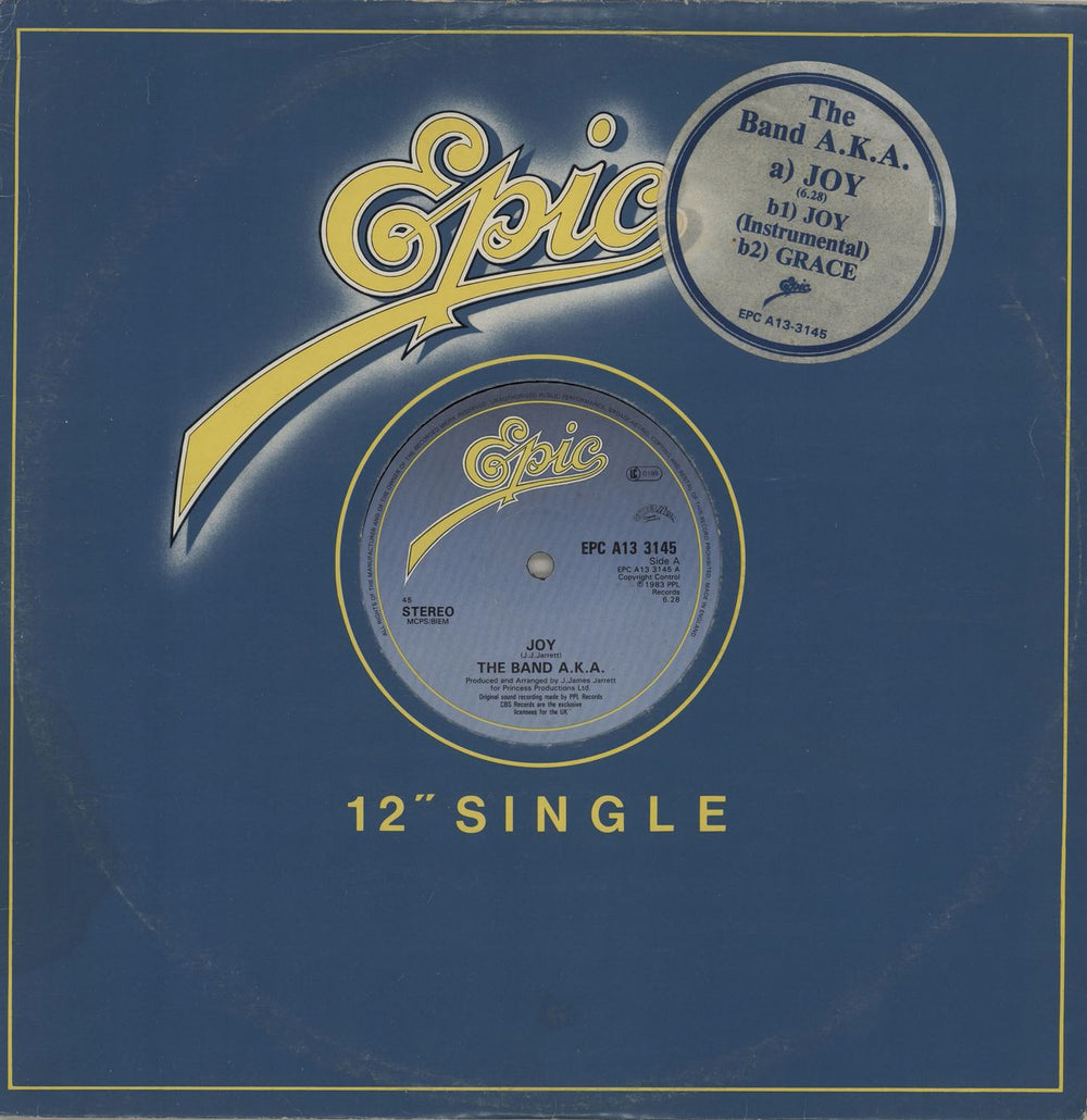 The Band A.K.A. Joy - title stickered UK 12" vinyl single (12 inch record / Maxi-single) EPCA133145