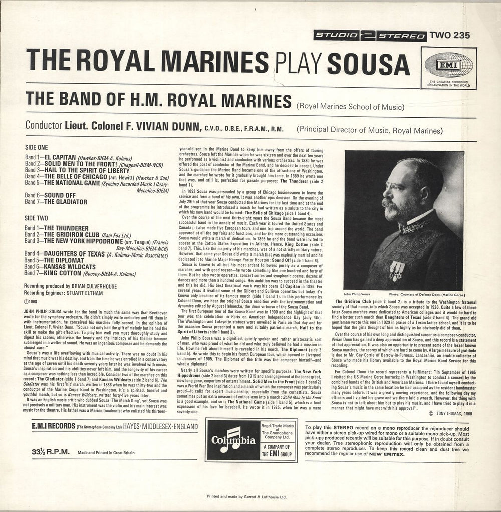 The Band Of H.M. Royal Marines The Royal Marines Play Sousa UK vinyl LP album (LP record)