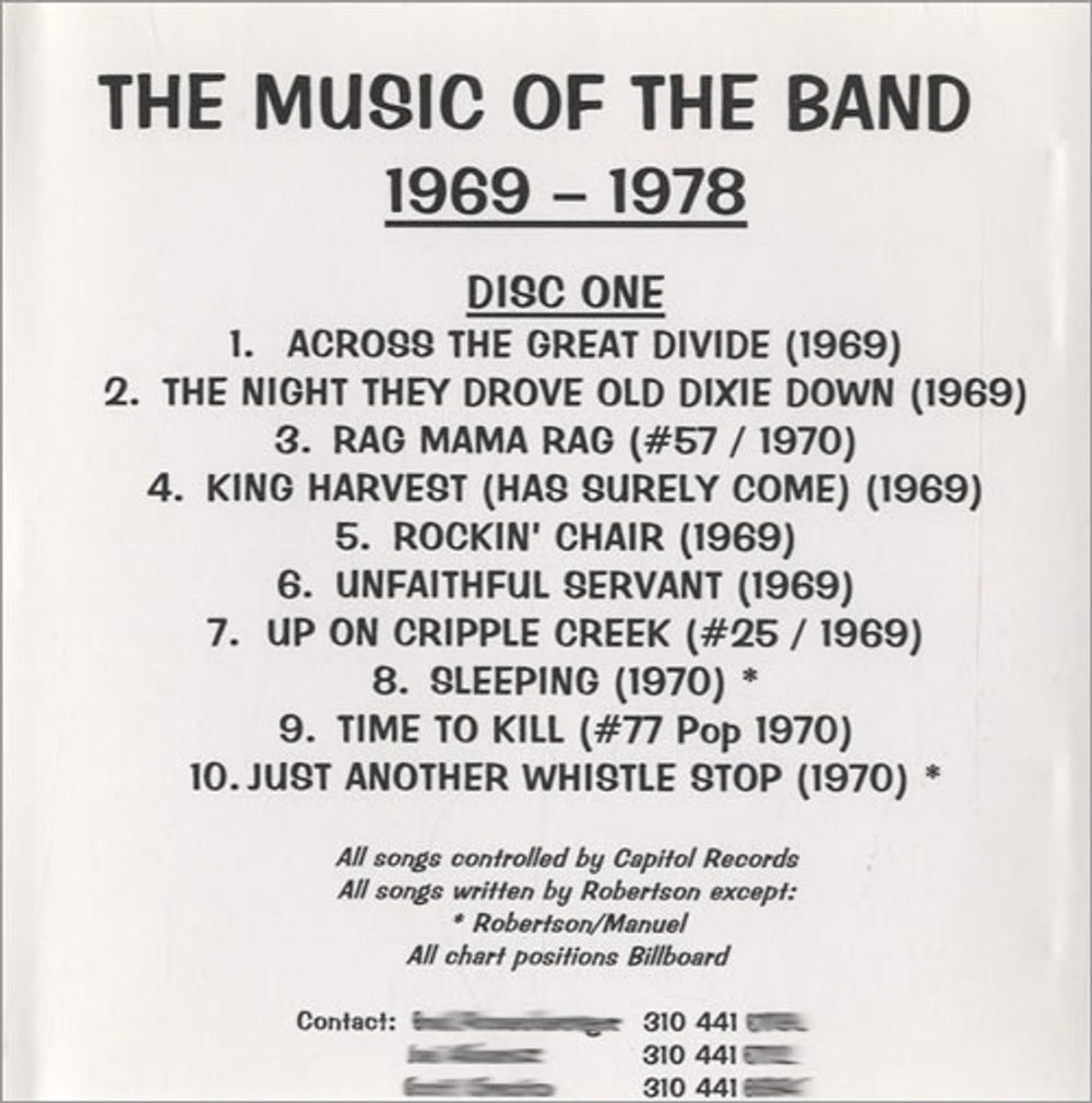 The Band The Music Of The Band 1969-1978 US Promo CD-R acetate CDR-ACETATE