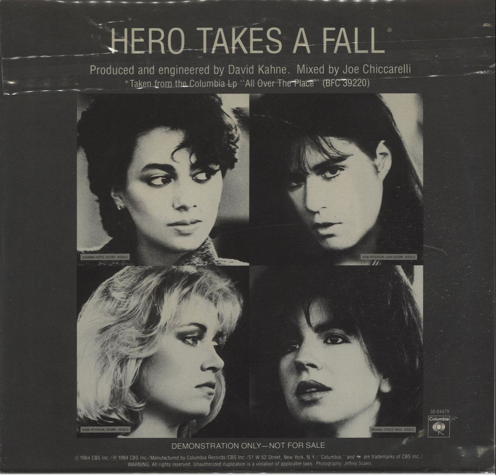 The Bangles Hero Takes A Fall US Promo 7" vinyl single (7 inch record / 45) BGL07HE20881