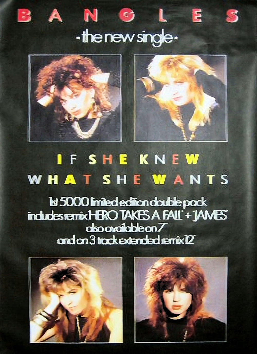 The Bangles If She Knew What She Wants UK Promo poster 60 X 40