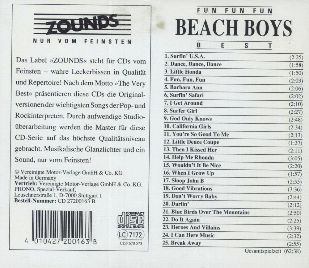 The Beach Boys Fun Fun Fun - Best German CD album (CDLP) 4010427200163