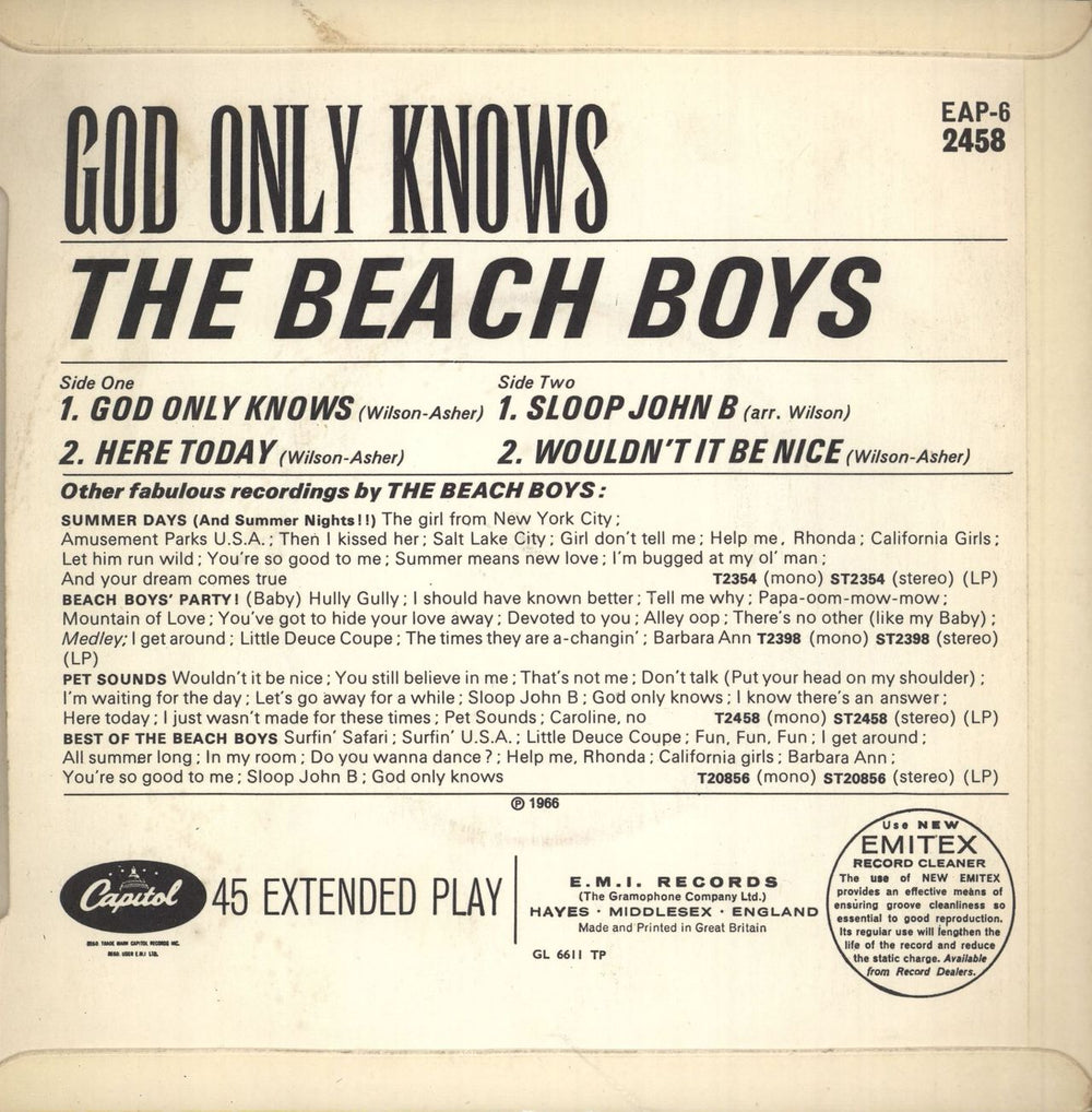 The Beach Boys God Only Knows EP UK 7" vinyl single (7 inch record / 45)