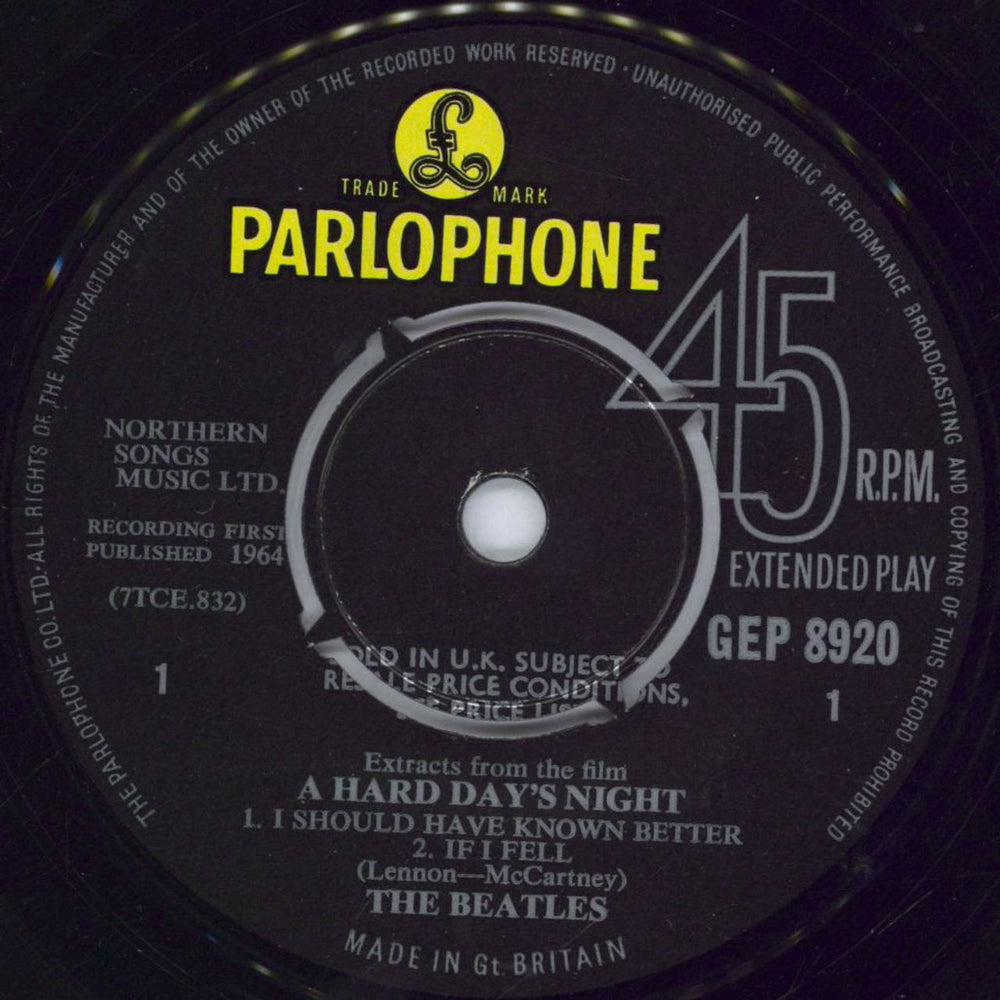 The Beatles A Hard Day's Night No. 1 EP - 1st [EJD] - EX UK 7" vinyl single (7 inch record / 45) BTL07AH769040