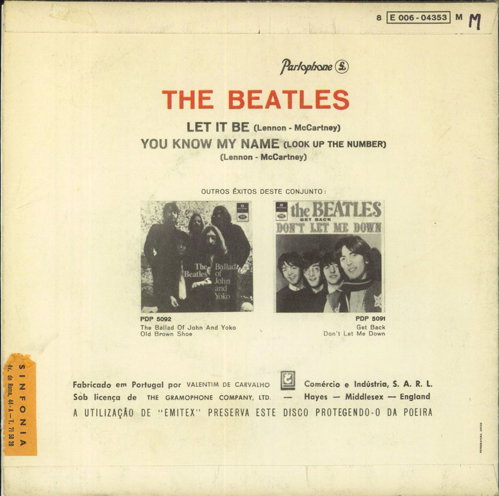 The Beatles Let It Be Portugese 7" vinyl single (7 inch record / 45)