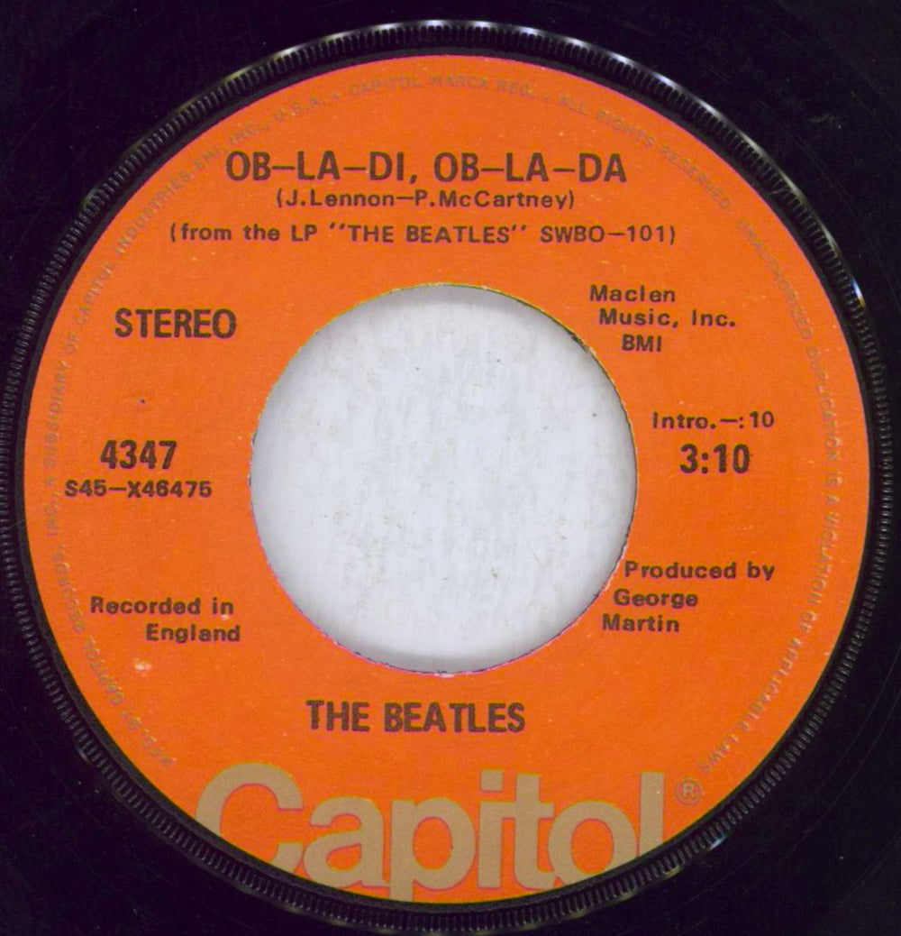 The Beatles Ob-La-Di Ob-La-Da - Orange Label - VG/EX US 7" vinyl single (7 inch record / 45) BTL07OB819247