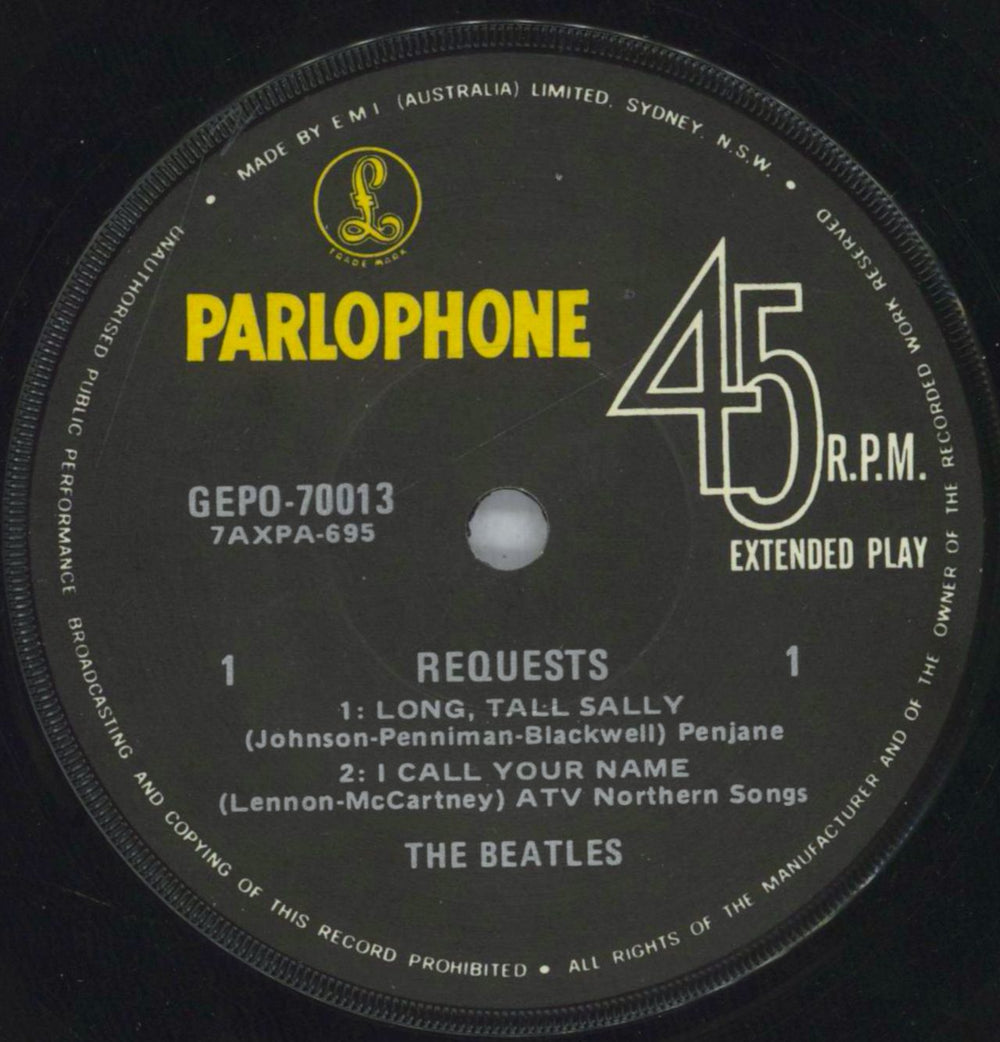 The Beatles Requests E.P. - 70s Australian 7" vinyl single (7 inch record / 45) BTL07RE114874